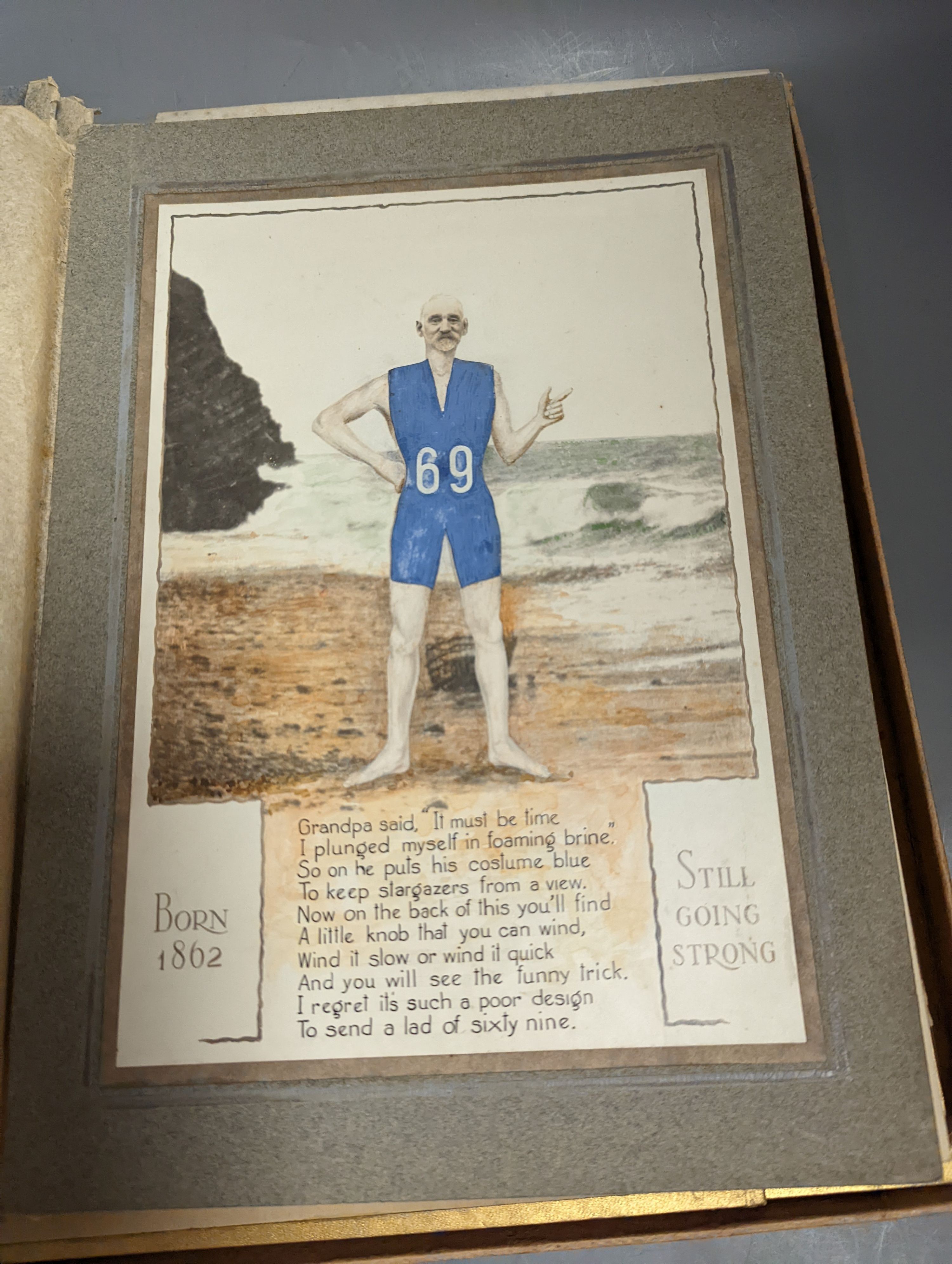 An interesting collection of illustrated birthday messages, 1920's onwards, executed by a grandson for his artist grandfather